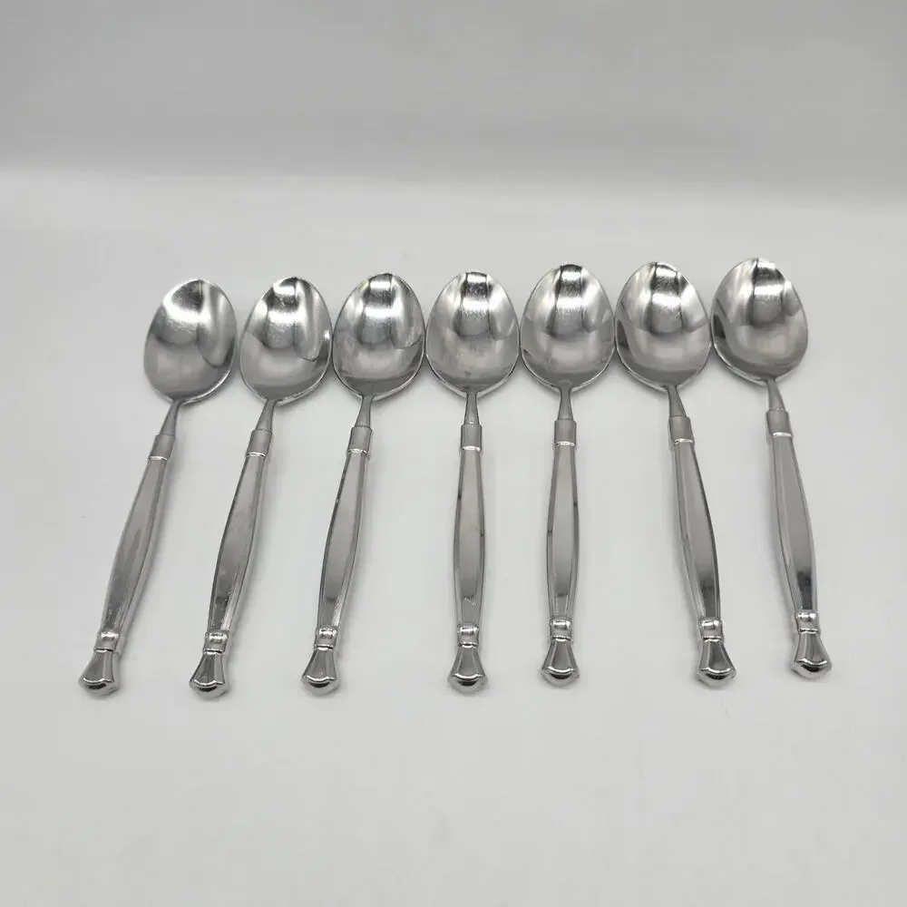 Oneida Act 1 Glossy Stainless Heirloom Cube Flatware 7 Soup Spoons Tablespoons